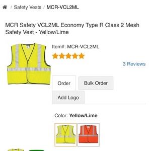NWT MCR Safety Vest new in bag Class 2 Level 2   X2